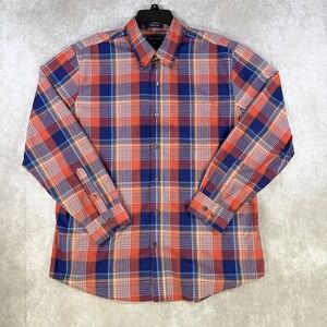 Saddlebred Shirt Mens Large Blue Red Plaid Wrinkle Free Long Sleeve Button Down